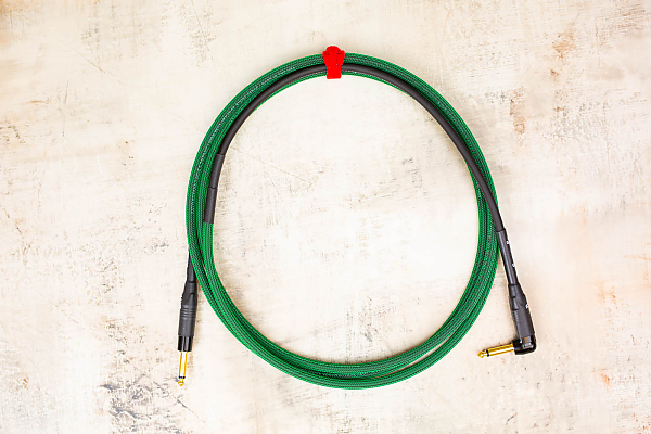 10' Snake Head in Mean Green with Neutrik Right Angle Gold (connected to instrument) to Neutrik Straight Gold