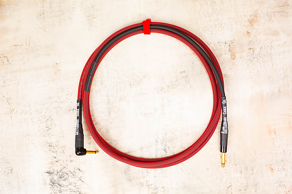 10' Snake Head in Red with Neutrik Straight Gold (connected to instrument) to Neutrik Right Angle Gold