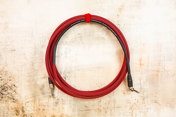 15' Snake Head in Red with Neutrik Right Angle Nickel (connected to instrument) to Neutrik Straight Nickel 