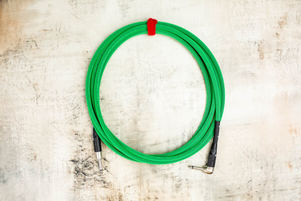15' Standard in Lime Green with Neutrik Right Angle Nickel to Neutrik Straight Nickel 