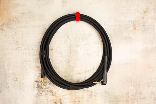 20' TRS in Black with Neutrik Right Angle TRS Gold to Neutrik Straight TRS Gold 