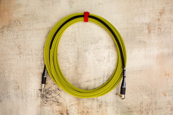 20' Snake Head in Curry with Neutrik Right Angle Nickel (connected to instrument) to Neutrik Straight Nickel 